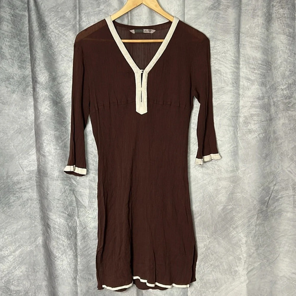 Athleta Brown and Cream 3/4 Sleeve Dress or Cover Up - size XS - Picture 9 of 10